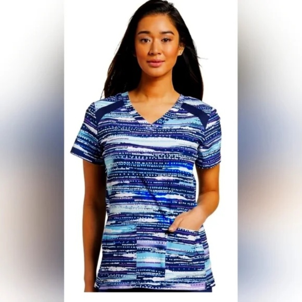 SCRUBLETICS | Striped Polkadot Purple Navy & White Scrub Top
